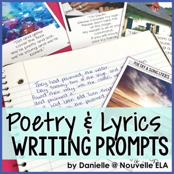 Preview of Creative Writing Prompts - Journal Prompts using Poetry & Song Lyrics Task Cards