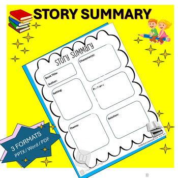 Preview of Story Summary Worksheet in 3 formats: PowerPoint, PDF, and Word
