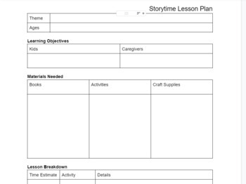 Preview of Story Time Lesson Plan Template