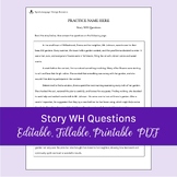 Story WH Questions for Speech Therapy | Fillable, Printable PDF
