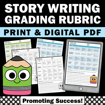 Preview of Creative Writing Rubric Short Story Mechanics Student Self Assessment Characters