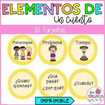 Preview of Free Story Elements in Spanish | Los Elementos de un Cuento | Tarjetas