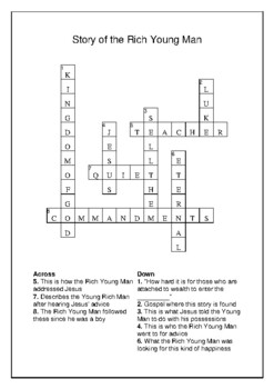 Story of the Rich Young Man Crossword Puzzle and Word Search TPT
