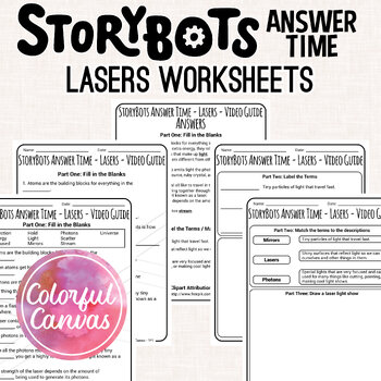 Preview of StoryBots Answer Time Lasers | Light Photons Worksheet Video Guide
