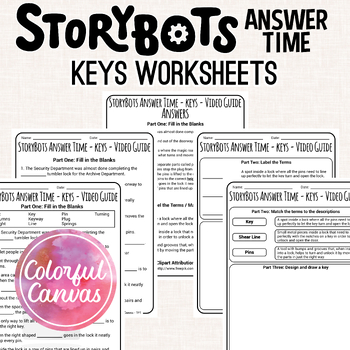 Preview of StoryBots Answer Time Keys | Pin Tumbler Lock Worksheets Video Guide