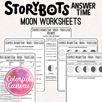Preview of StoryBots Answer Time Moon | Lunar Phases Worksheets Video Guide