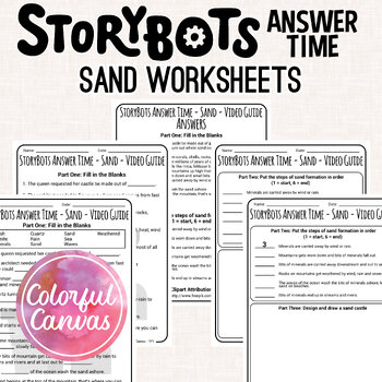 Preview of StoryBots Answer Time Sand | Sand Formation and Erosion Worksheets Video Guide