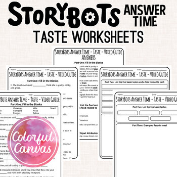 Preview of StoryBots Answer Time Taste | Taste Buds Worksheet Video Guide