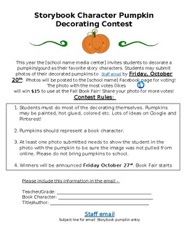 Preview of Storybook Character Pumpkin Decorating Contest Flyer - Editable!
