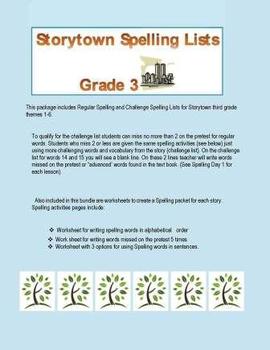 Preview of Storytown Spelling Lists for Third Grade (Regular and Challenge Lists) 