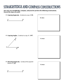 Preview of Straightedge and Compass Constructions Worksheet