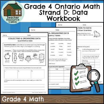 Preview of Strand D: Data Workbook (Grade 4 Ontario Math) New 2020 Curriculum