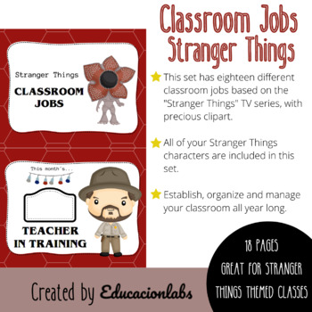 Preview of Stranger Things Classroom Jobs (Class Helpers & Leaders) in English and Spanish