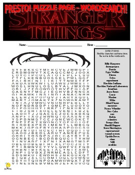 Stranger Things Puzzle Pages (wordsearch / vocabulary criss cross / keys)