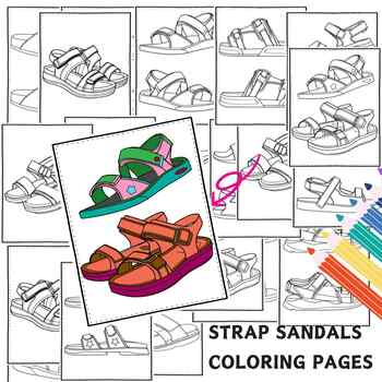 Preview of Strap Sandals Coloring Pages Summer Activity, slippers, chappals