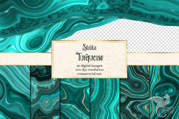 Teal and Gold Agate Border Overlays By Digital Curio