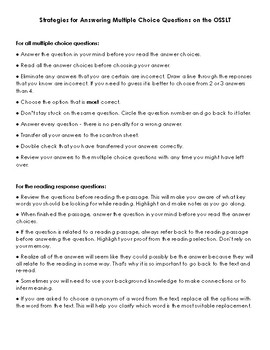 Strategies for Answering Multiple Choice Questions on the OSSLT | TPT