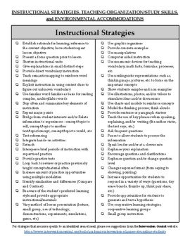 Preview of Strategies for Instruction, Organization, Study Skills, and Class Environments