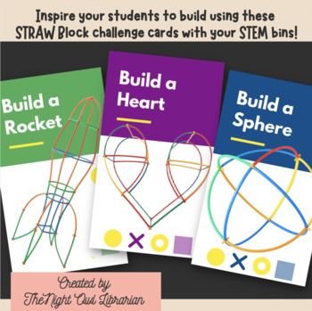 Preview of Straw Connectors STEM BIN Challenge Cards for Maker Space