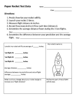 Preview of Straw and/or Paper Rocket Data Collection Sheet