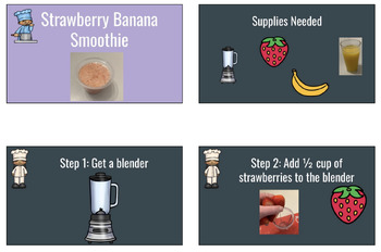 Preview of Strawberry Banana Smoothies (Special Education Visual Recipes, Sequencing)