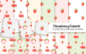 Preview of Strawberry Dessert Seamless Patterns Digital Paper