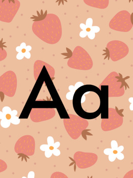 Preview of Strawberry Flowers Alphabet Posters | Classroom Decor | ABCs | A to Z