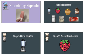 Preview of Strawberry Popsicles (Special Education Visual Recipes, Sequencing)