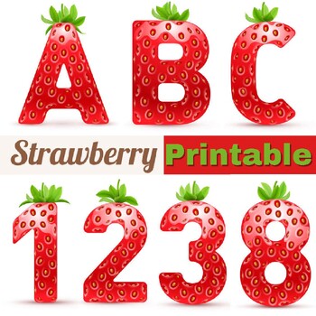 Preview of Strawberry  Printables: Alphabet Letters and Numbers