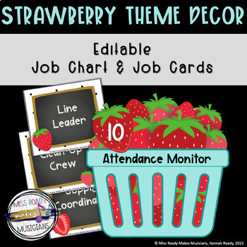 Preview of Strawberry Theme Music Room Decor: Editable Strawberry Theme Job Chart & Cards