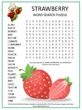 Preview of Strawberry Word Search Worksheet Puzzle | Food Vocabulary Fruit Activity Game