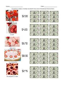 Preview of Strawberry-themed Dollar Up - Inspired Menu Math | Rounding & Graphs