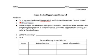 Preview of Stream Erosion Flipped Lesson Video and Companion Worksheet