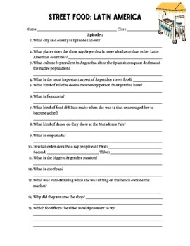 Preview of Street Food: Latin America Episode 1 Video Guide - Worksheet + Answer Key