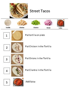 Preview of Street Tacos ADL Cooking Meal Prep Visual Recipe Instructions Independent Living