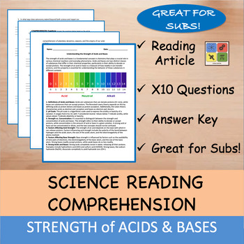 Preview of Strength of Acids & Bases - Reading Passage and x 10 Questions (EDITABLE)
