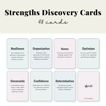 Preview of Strengths Discovery Cards | Values | Simple, Cute | School Counseling Printable