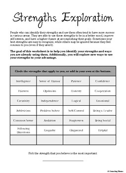 Strengths Exploration Worksheet by Counseling Blooms | TpT