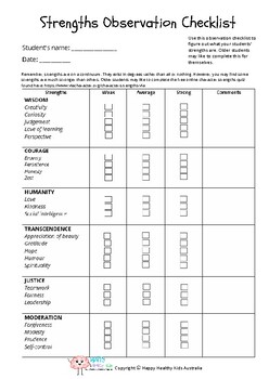 Strengths Observation Checklist by Happy Healthy Kids Australia | TPT