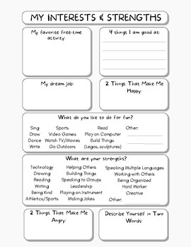 Preview of Strengths and Interests Worksheet
