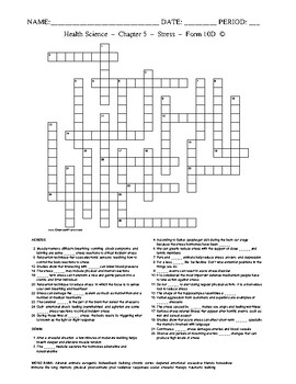 Preview of Stress - HS / MS Health Science - Crossword with Word Bank Worksheet - Form 10