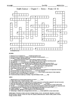 Preview of Stress - HS / MS Health Science - Crossword with Word Bank Worksheet - Form 11