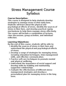 Preview of Stress Management Course Syllabus