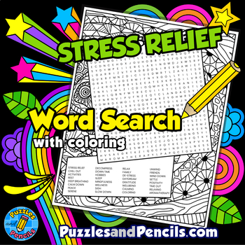 Preview of Stress Relief Word Search Puzzle Activity Page with Coloring | Healthy Mind