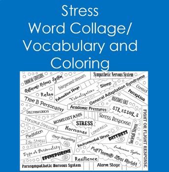 Preview of Stress Word Collage (Vocabulary, Coloring, Psychology, Health, Life Skills)