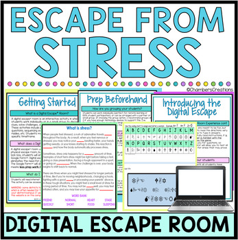 Preview of Stress and Anxiety Digital Escape Room SEL Breakout game counseling
