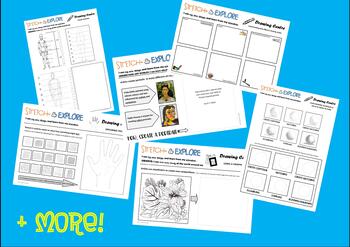 Preview of Stretch & Explore Drawing Center Art Worksheets Bundle Studio Habits of Mind