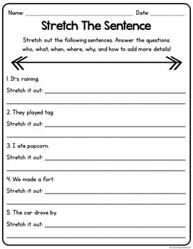 Stretch The Sentence Writing Activities by Rachel K Resources | TpT