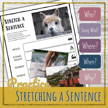 Preview of Stretch a Sentence - Task Cards, Worksheets, PowerPoint, Poster