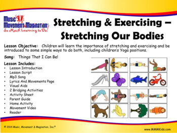 Preview of Stretching Our Bodies (Kids Yoga): Things That I Can Be Song & Lesson Materials